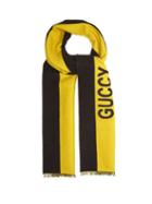 Matchesfashion.com Gucci - Guccy Appliqu Striped Wool And Silk Blend Scarf - Mens - Black Multi