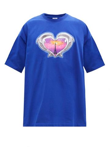 Mens Rtw Vetements - Oversized Dolphin Heart-print Cotton T-shirt - Mens - Blue