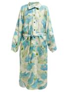 Matchesfashion.com Lemaire - Floral Print Silk Blend Cloqu Shirtdress - Womens - Green Multi