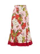 Matchesfashion.com Dolce & Gabbana - Geranium-print Silk-blend Charmeuse Midi Skirt - Womens - Red Print