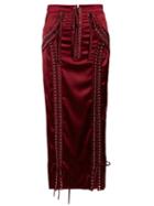 Matchesfashion.com Dolce & Gabbana - Lace Up Satin Midi Skirt - Womens - Burgundy