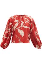 Matchesfashion.com Johanna Ortiz - Hecho Por Amor Floral-print Silk-crepe Blouse - Womens - Red Multi