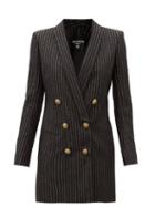 Matchesfashion.com Balmain - Double-breasted Pinstriped Wool-blend Blazer Dress - Womens - Black Stripe