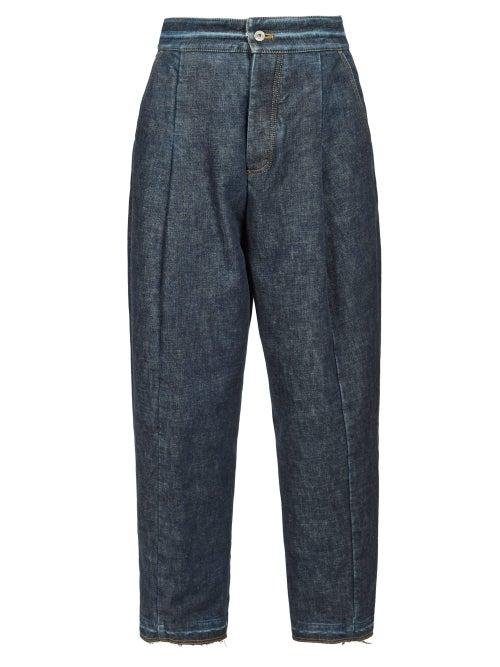 Matchesfashion.com Loewe - Distressed High Rise Wide Leg Jeans - Womens - Dark Blue