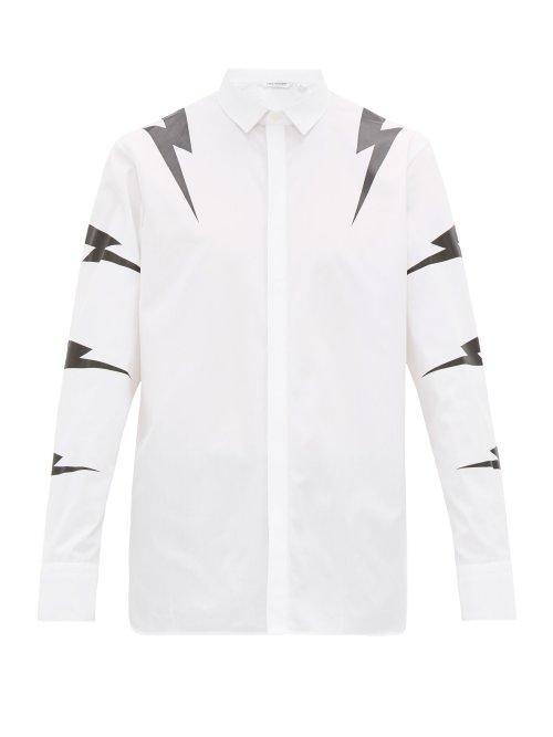 Matchesfashion.com Neil Barrett - Lightning Bolt Print Cotton Shirt - Mens - White