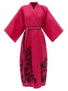 Vita Kin - Mitsuko Floral-appliqu Linen Wrap Dress - Womens - Pink
