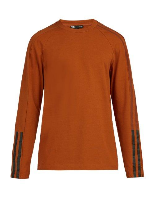 Matchesfashion.com Y-3 - 3 Stripes Long Sleeved Cotton Blend T Shirt - Mens - Orange