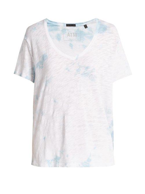 Matchesfashion.com Atm - Boyfriend V Neck Cotton T Shirt - Womens - Blue White
