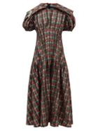 Matchesfashion.com Chopova Lowena - Balloon-sleeve Tartan-print Organza Dress - Womens - Brown Multi