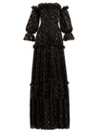 Matchesfashion.com Dolce & Gabbana - Ruffle Off The Shoulder Silk Blend Gown - Womens - Black Gold