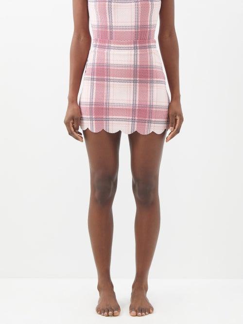 Marysia - Morton Scalloped-edge Check Jersey Mini Skirt - Womens - Red Check