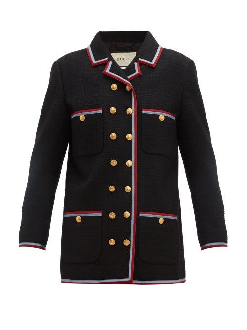 Matchesfashion.com Gucci - Web Striped Single Breasted Tweed Jacket - Womens - Black Multi