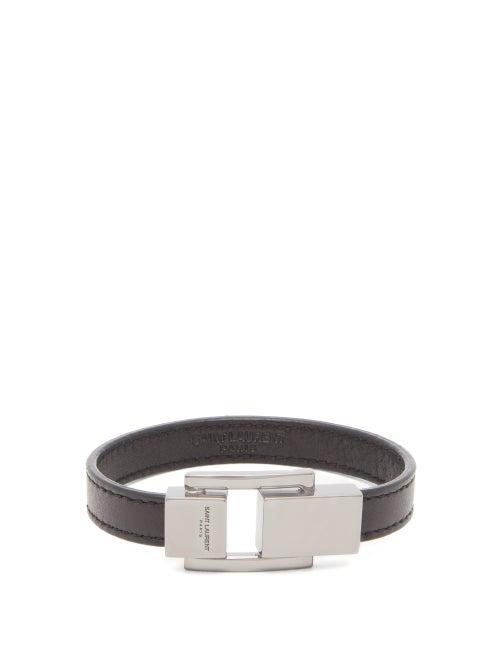 Matchesfashion.com Saint Laurent - Logo-engraved Clasp Leather Bracelet - Mens - Black