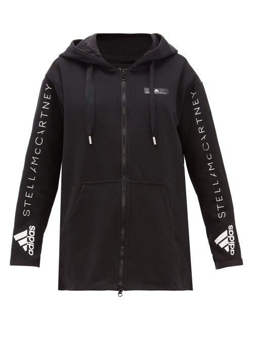 Matchesfashion.com Adidas By Stella Mccartney - Logo Print Organic Cotton Hooded Sweater - Womens - Black