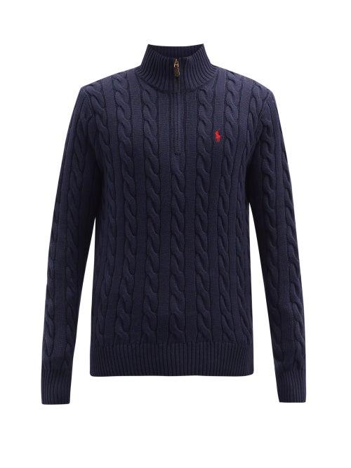 Matchesfashion.com Polo Ralph Lauren - Logo-embroidered Half-zip Cotton-knit Sweater - Mens - Navy