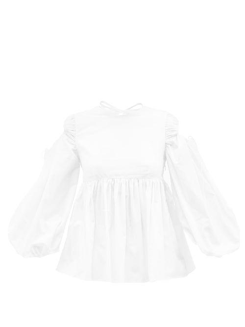 Cecilie Bahnsen - Cut-out Peplum-hem Cotton-poplin Top - Womens - White