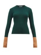 Matchesfashion.com Jw Anderson - Contrast Cuffs Wool Sweater - Womens - Green