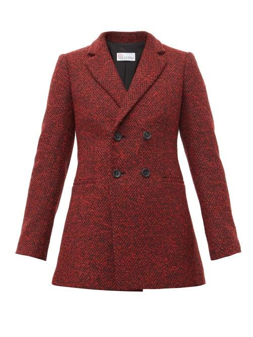 Matchesfashion.com Redvalentino - Double Breasted Herringbone Twill Blazer - Womens - Red