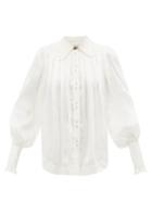 Aje - Idealist Pleated Linen-blend Blouse - Womens - Ivory