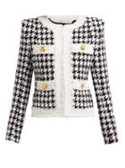 Matchesfashion.com Balmain - Houndstooth Cotton Blend Tweed Jacket - Womens - Black White