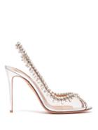 Matchesfashion.com Aquazzura - Temptation 105 Crystal Drop Pvc Slingback Heels - Womens - Silver
