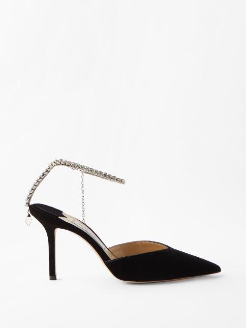 Jimmy Choo - Saeda 85 Crystal-strap Velvet Pumps - Womens - Black