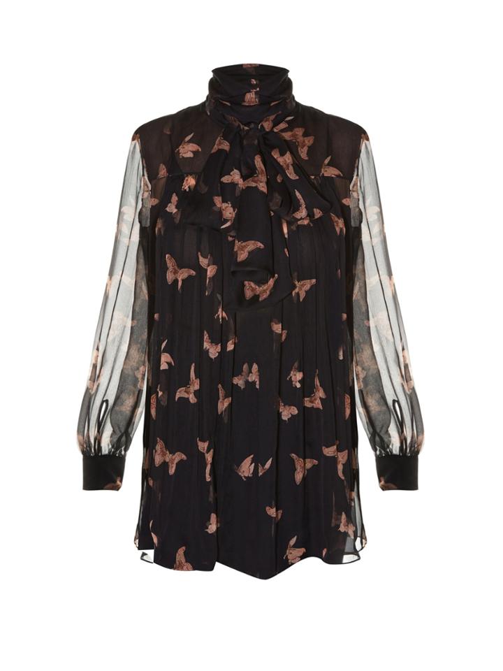 Alexander Mcqueen High-neck Moth-print Silk-crepon Blouse