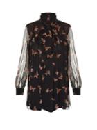 Alexander Mcqueen High-neck Moth-print Silk-crepon Blouse