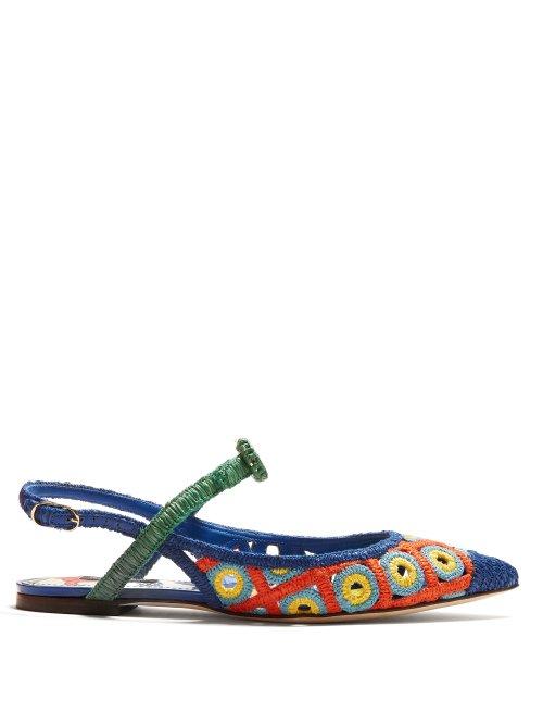 Matchesfashion.com Dolce & Gabbana - Majolica Woven Wicker Slingback Pumps - Womens - Blue Multi