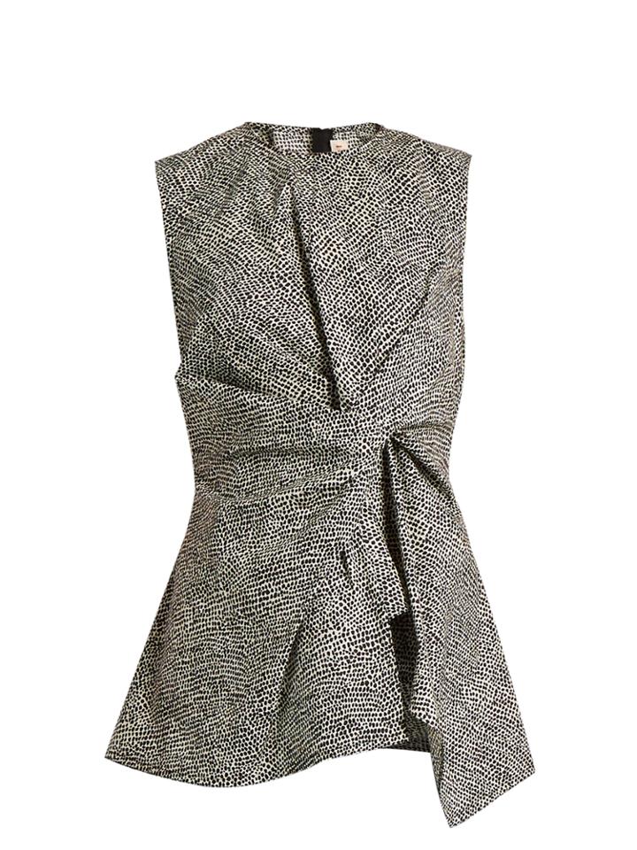 Marni Knotted Fleck-print Cotton-poplin Top