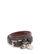 Alexander Mcqueen Skull-charm Double-wrap Leather Bracelet