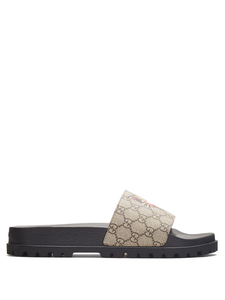 Gucci Pursuit Track Angry Cat-print Gg Supreme Slides