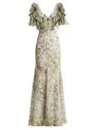 Matchesfashion.com Alexander Mcqueen - Floral Print Silk Dress - Womens - Green Print
