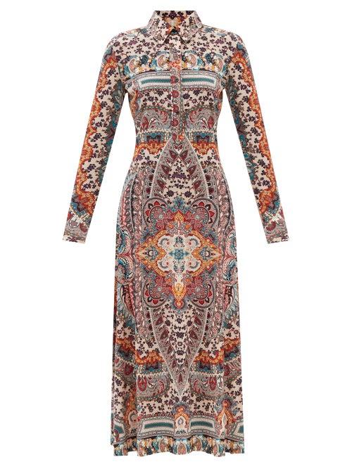 Etro - Paisley-print Wool-blend Jersey Maxi Dress - Womens - White Multi