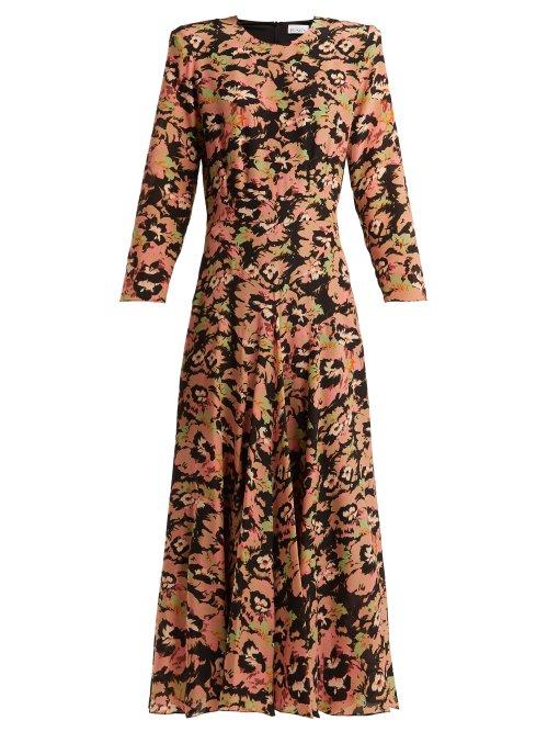 Matchesfashion.com Raey - Bracelet Sleeve Neon Pansy Print Silk Dress - Womens - Pink Multi
