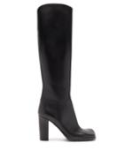 Bottega Veneta - Storm Square-toe Leather Knee-high Boots - Womens - Black