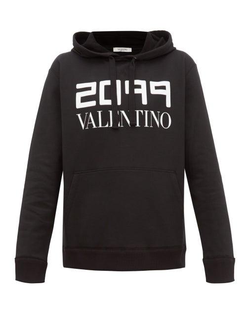 Matchesfashion.com Valentino - 2099 Logo Print Cotton Blend Hooded Sweatshirt - Mens - Black