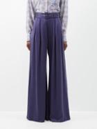 Zimmermann - Belted Wide-leg Silk Trousers - Womens - Blue Navy
