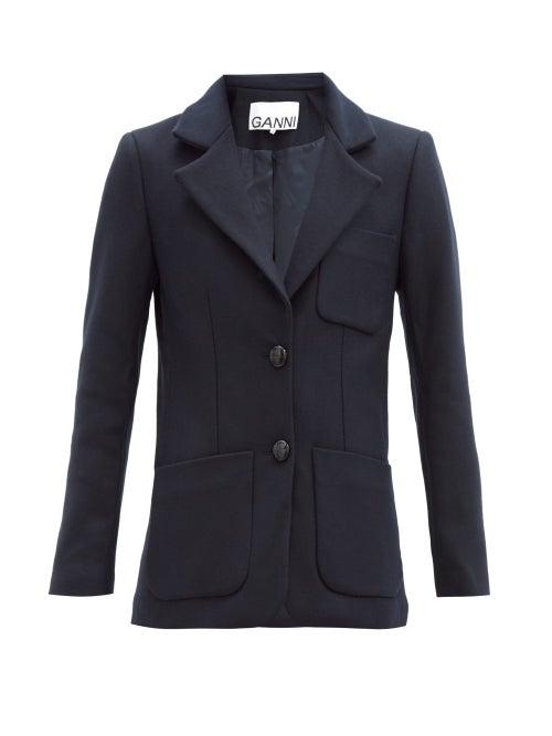 Matchesfashion.com Ganni - Single-breasted Wool-blend Jacket - Womens - Navy