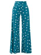 Matchesfashion.com Adriana Degreas - Wide Leg Polka Dot Silk Trousers - Womens - Blue Print