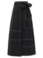 Matchesfashion.com Gabriela Hearst - Alex Topstitched A-line Wrap Skirt - Womens - Black