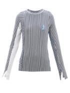 Jw Anderson - Striped Split-sleeve Cotton-blend Jersey Top - Womens - Navy Multi