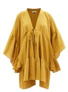 Fil De Vie - Luna Gathered Linen-cambric Mini Dress - Womens - Gold