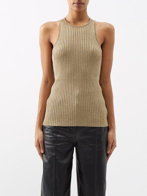 Stella Mccartney - Ribbed Racerback Lurex Top - Womens - Gold