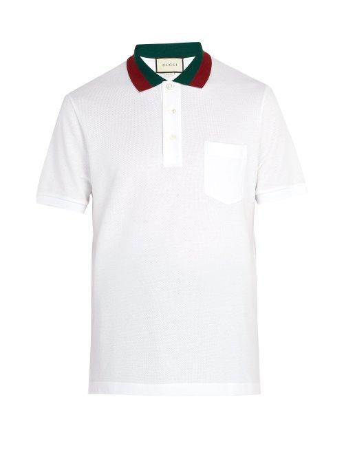 Matchesfashion.com Gucci - Web Stripe Trimmed Cotton Piqu Polo Shirt - Mens - White