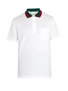 Matchesfashion.com Gucci - Web Stripe Trimmed Cotton Piqu Polo Shirt - Mens - White