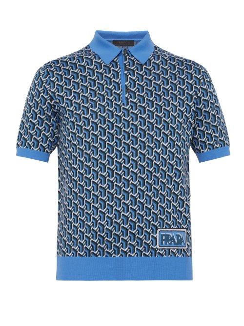 Matchesfashion.com Prada - Geometric Wool Jacquard Polo Shirt - Mens - Blue Multi