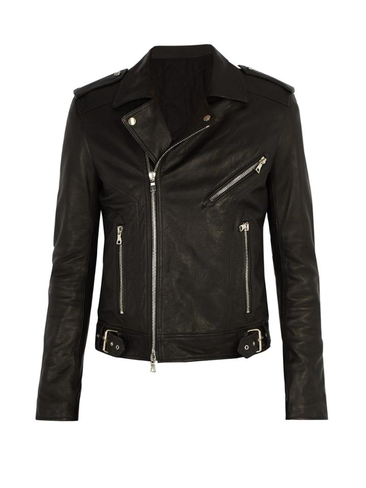 Balmain Coin-embossed Leather Biker Jacket