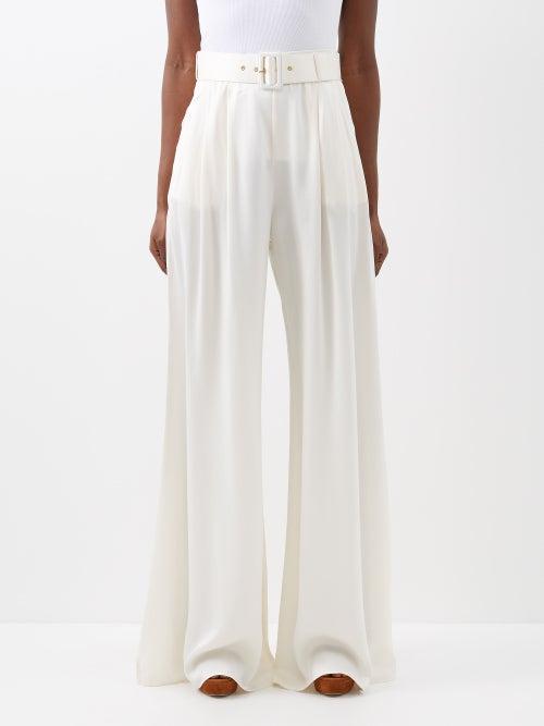 Zimmermann - Belted Wide-leg Silk Trousers - Womens - Cream