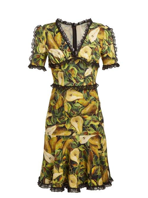 Matchesfashion.com Dolce & Gabbana - Pear Print Midi Dress - Womens - Black Multi